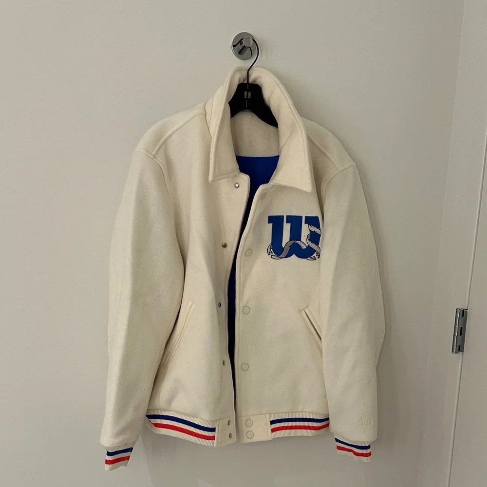 Wilson‎ Varsity Jacket Cream Blue Red White USA Made Mens Size Medium - Picture 2 of 10